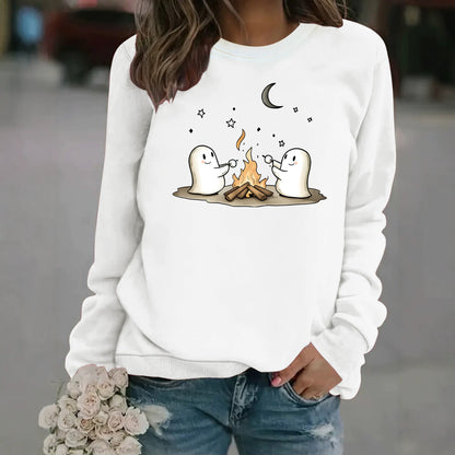 Printed round neck fleece hoodie