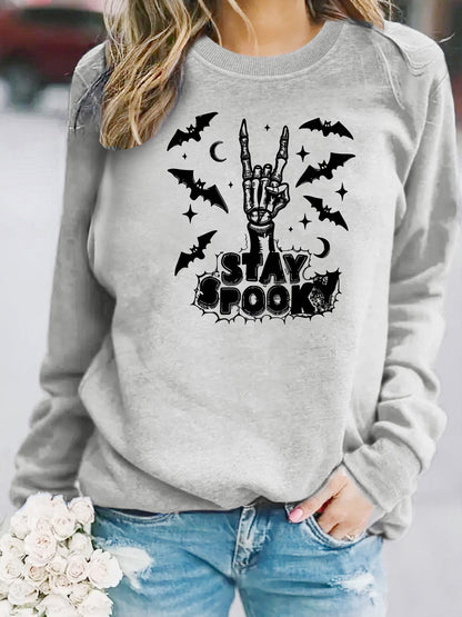Bat print loose women's fleece hoodie