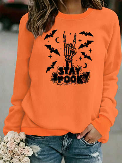 Bat print loose women's fleece hoodie