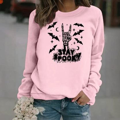 Bat print loose women's fleece hoodie