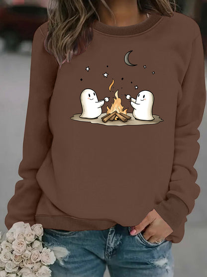 Printed round neck fleece hoodie