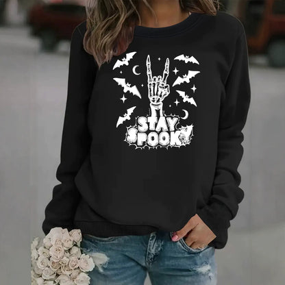 Bat print loose women's fleece hoodie